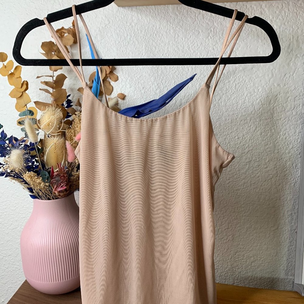Y2K Vintage Sheer Cream Tank Top Size Small